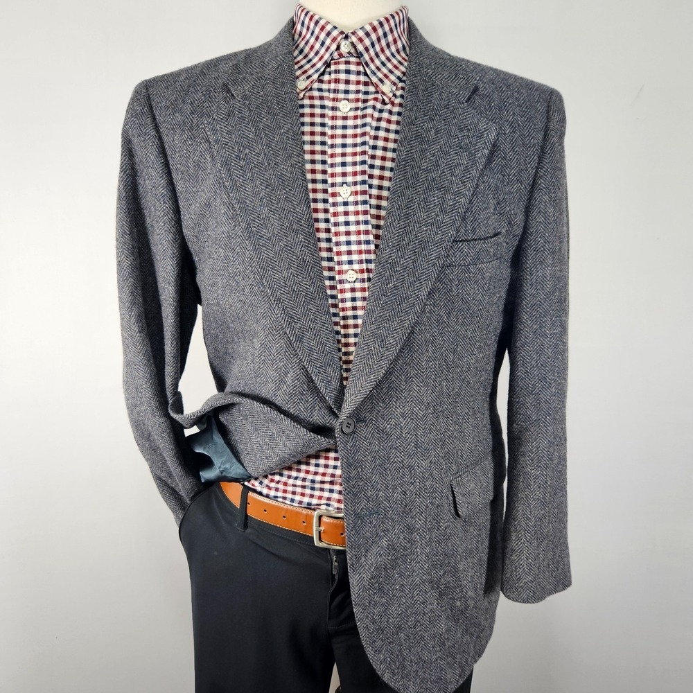 American Trend Men's Tweed Sport‎ Coat Blazer Two Button Herringbone Wool 44S